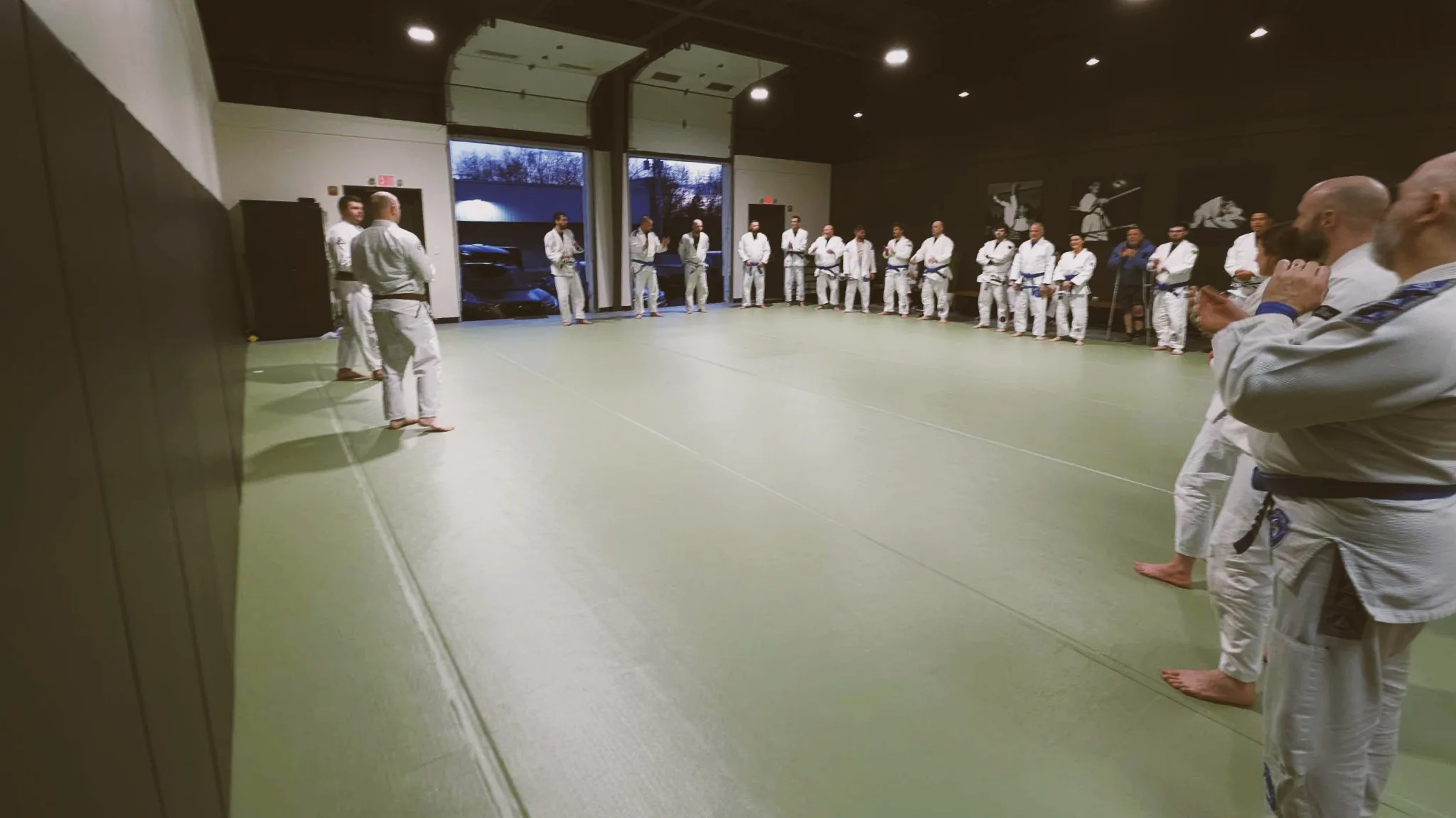 Students lining up at the start of class.